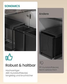 SONGMICS konyhai szelektív hulladékgyűjtő rendszer szekrénybe, 2 x 20 L, fekete