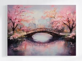 Vászonkép Canvas Japán Tavasz Park Folyó Híd Cseresznye Fák 100x75