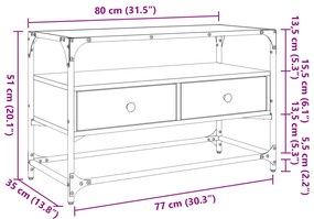 füstös tölgy szerelt fa TV-szekrény üveglappal 80 x 35 x 51 cm