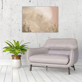 Üveg kép - Rózsaszín telihold (70x50 cm)