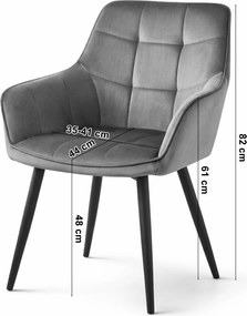 Étkezőfotel VARSI VELVET fekete lábakkal, szürke