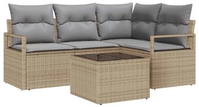 vidaXL Kanapé Szett 5 pcs Bézs polirattan