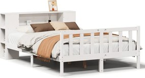 vidaXL fehér tömör fenyőfa könyvespolcos ágy matrac nélkül 150x200 cm