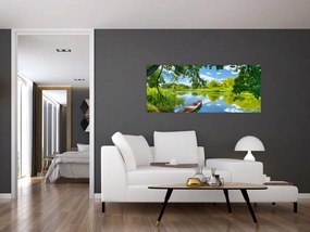 Egy nyári folyó képe hajóval (120x50 cm)