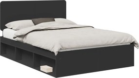 vidaXL Ágykeret fejtámlával Fekete 150 x 200 cm Tömör fenyőfa