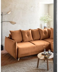 Téglavörös kordbársony kinyitható sarokkanapé (jobb oldali) Lazy Lukka – Miuform