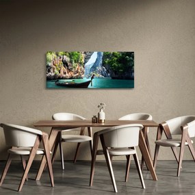 Hosszú hajó a tengerparton képe (120x50 cm)