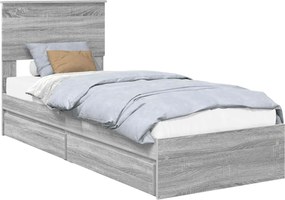 vidaXL Tárolós Ágy fejtámlával Szürke Sonoma 75 x 190 cm Faanyag