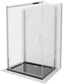 Mexen Omega, 3 falas zuhanykabin tolóajtóval 110 (ajtó) x 80 (fal) x 190 cm, 8mm átlátszó üveg, króm profil + fekete SLIM zuhanytálca, 825-110-080-01…
