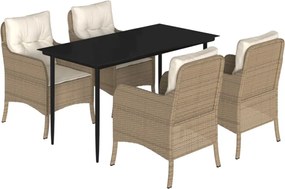 vidaXL 5 részes bézs polyrattan kerti étkezőgarnitúra párnákkal