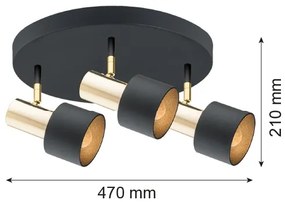 Argon 6006 - Spotlámpa DORIA 3xE27/15W/230V fekete/sárgaréz