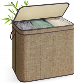Bambusz szennyestartó kosár 170L 3 rekeszes szelektív Songmics Barna