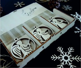 Vintage fából készült karácsonyi díszek, A készlet 18 darabot tartalmaz