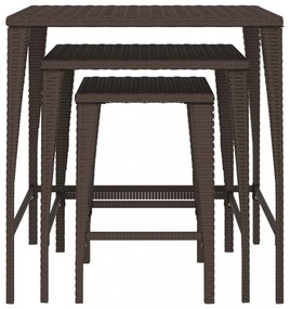 3 db barna polyrattan rakásolható kisasztal