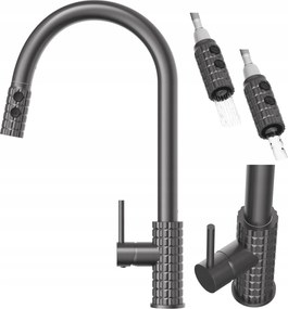 Konyhai csaptelep kihúzható kifolyócsővel Snake Pro gun grey álló konyhai