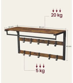 NATE falra szerelhető fogas polccal, barna/fekete