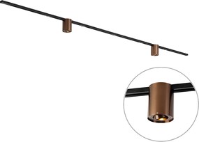 Modern fekete sínrendszer 2 sötét bronz spotlámpával, 1 fázisú - Iconic Rondoo Up