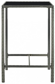 szürke polyrattan és üveg kerti bárasztal 70 x 70 x 110 cm