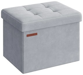 Tároló puff, összecsukható bársony tárolódoboz, szürke, 31 x 41 x 31 cm