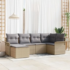 6 db Kert Kanapé Szett párnákkal Bézs Poli Rattan