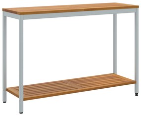 Kültéri Asztal Természetes és Szürke 35x110x75 cm Tömör Fa és Acél