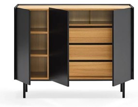 Fekete-natúr színű alacsony komód tölgyfa dekorral 110x85 cm Arista – Teulat
