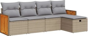 vidaXL 5 részes bézs polyrattan kerti ülőgarnitúra párnákkal
