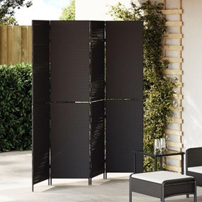 Szobai elválasztó 4 paneles hajtható fekete 195x180 cm poli rattan