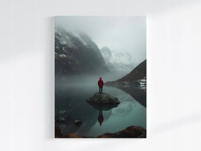 Poszter Norvégia Hegyek Fjord Tél Ember Magány 60x80