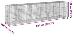 horganyzott vas gabion kosár fedéllel 600 x 100 x 150 cm