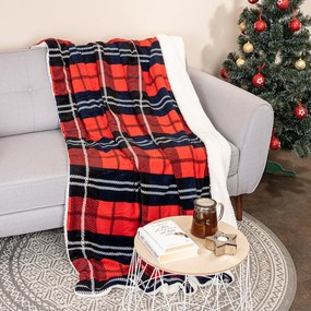 4Home Kocka piros gyapjú hatású pléd, 150 x 200 cm