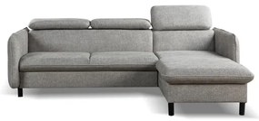 NISA kinyitható L-alakú sarokkanapé tárolóval, szürke, jobb oldali