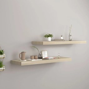 2 db tölgyszínű MDF lebegő fali polc 80 x 23,5 x 3,8 cm