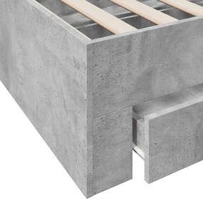 betonszürke szerelt fa ágykeret fiókokkal 150 x 200 cm