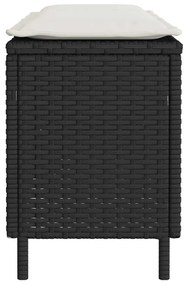 fekete polyrattan kerti pad párnával 110x30x40,5 cm