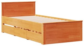 barna tömör fenyőfa könyvespolcos ágy matrac nélkül 100 x 200cm