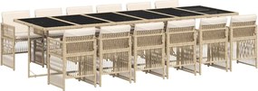 vidaXL 13 részes bézs polyrattan kerti étkezőgarnitúra párnákkal