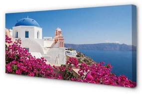 Canvas képek Görögország Virág tenger épületek 100x50 cm