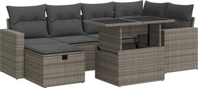 vidaXL 7 részes szürke polyrattan kerti ülőgarnitúra párnákkal