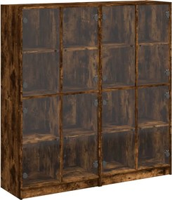 vidaXL füstös tölgy szerelt fa könyvespolc ajtókkal 136x37x142 cm