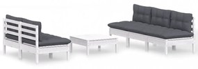 6 részes fenyőfa kerti ülőgarnitúra antracitszürke párnákkal