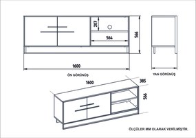 TV asztal/szekrény Poppy (arany + fehér). 1072140