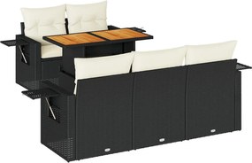 vidaXL 6 részes fekete polyrattan kerti ülőgarnitúra párnákkal