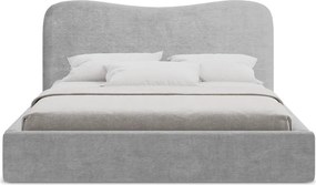 Világosszürke kárpitozott ágyneműtartós franciaágy ágyráccsal 180x200 cm Kahai – Makamii