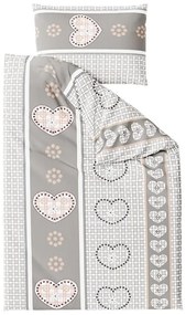 Krepp ágyneműhuzat HEART RETRO szürke, hotelszárnyas zsebbel Ágyneműhuzat mérete: 70 x 90 cm | 140 x 200 cm