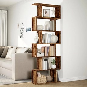 6 szintes antik fa színű fa elválasztó könyvespolc 70x24x193 cm