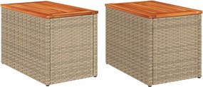 vidaXL 2 db bézs polyrattan és tömör fa kerti kisasztal 55x34x37 cm