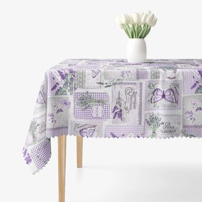 Goldea teflonbevonatú asztlterítő - patchwork - levandula és pillangó mintás 100 x 100 cm