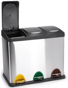 Matt ezüstszínű acél szelektív pedálos szemetes 3x8 l Tri Selectif – MSV