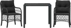 vidaXL 3 részes fekete polyrattan bisztrógarnitúra párnával